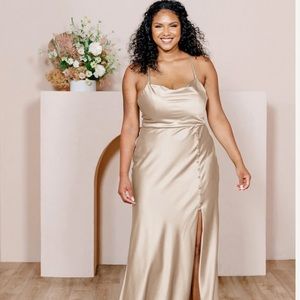 Revelry Billie Gold Champagne Satin Bridesmaid Dress Size 8 Petite